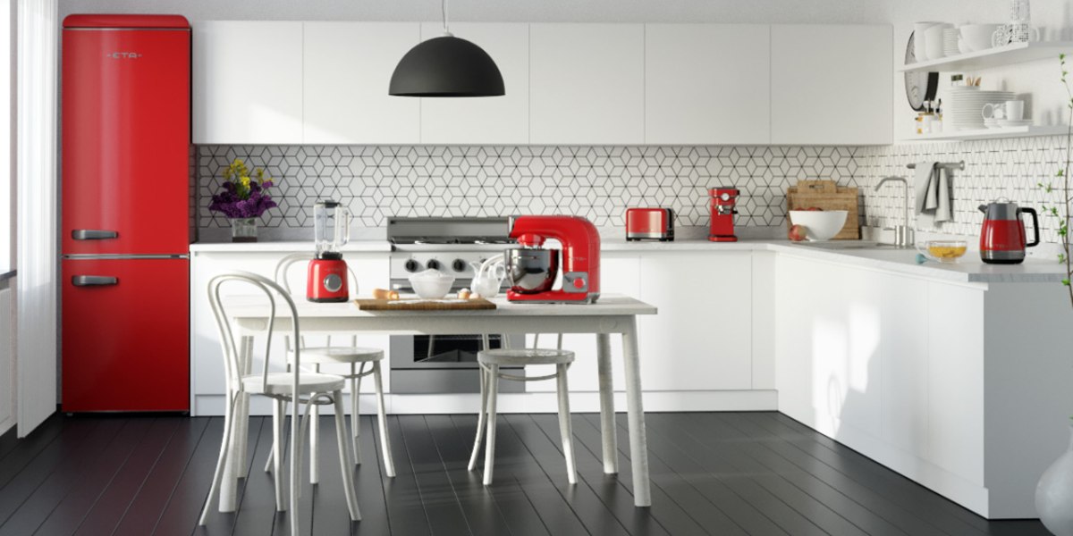 Raudoni priedai modernioje virtuvėje